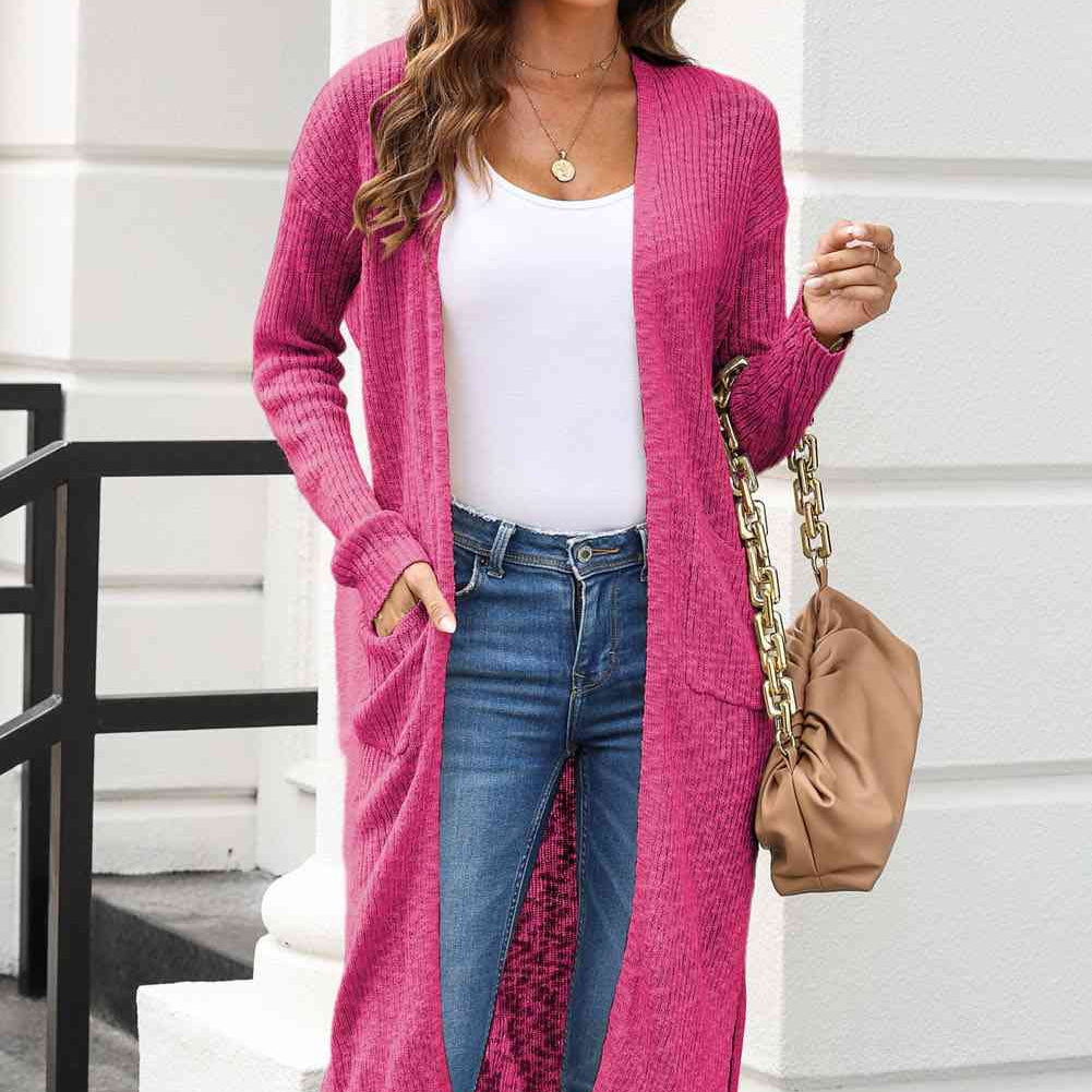 Open Front Slit Cardigan with Pockets - Guy Christopher