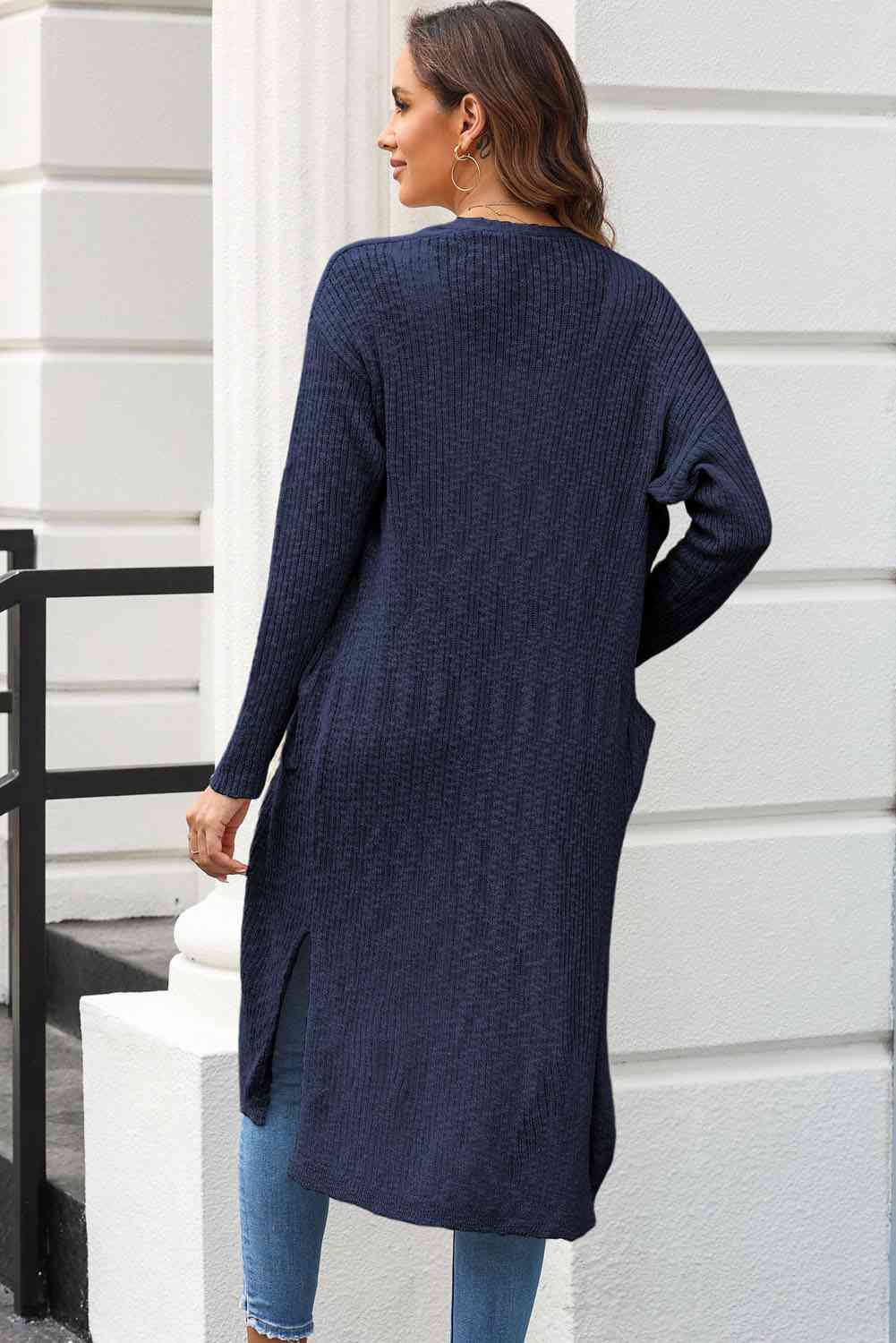 Open Front Slit Cardigan with Pockets - Guy Christopher