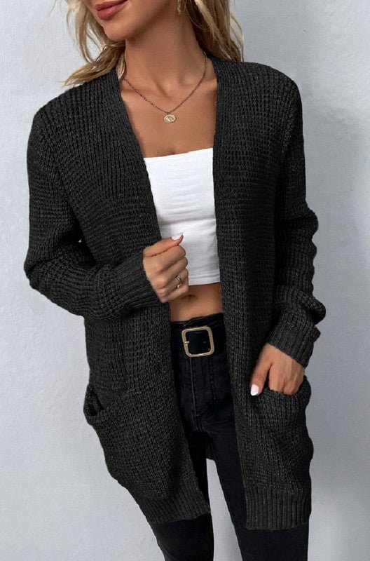 Open front waffle sweater cardigan - Guy Christopher