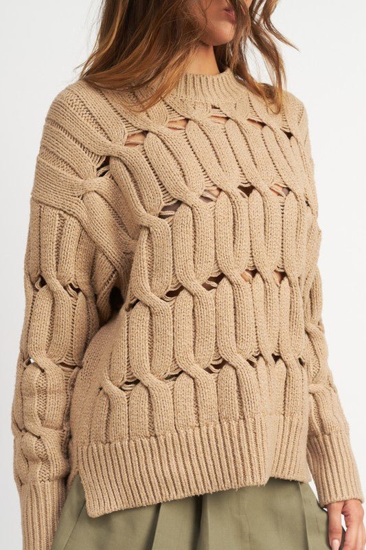 OPEN KNIT SWEATER WITH SLITS - Guy Christopher