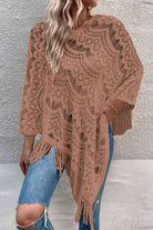 Openwork Fringe Detail Poncho - Guy Christopher