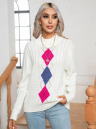 Openwork Geometric Mock Neck Sweater - Guy Christopher