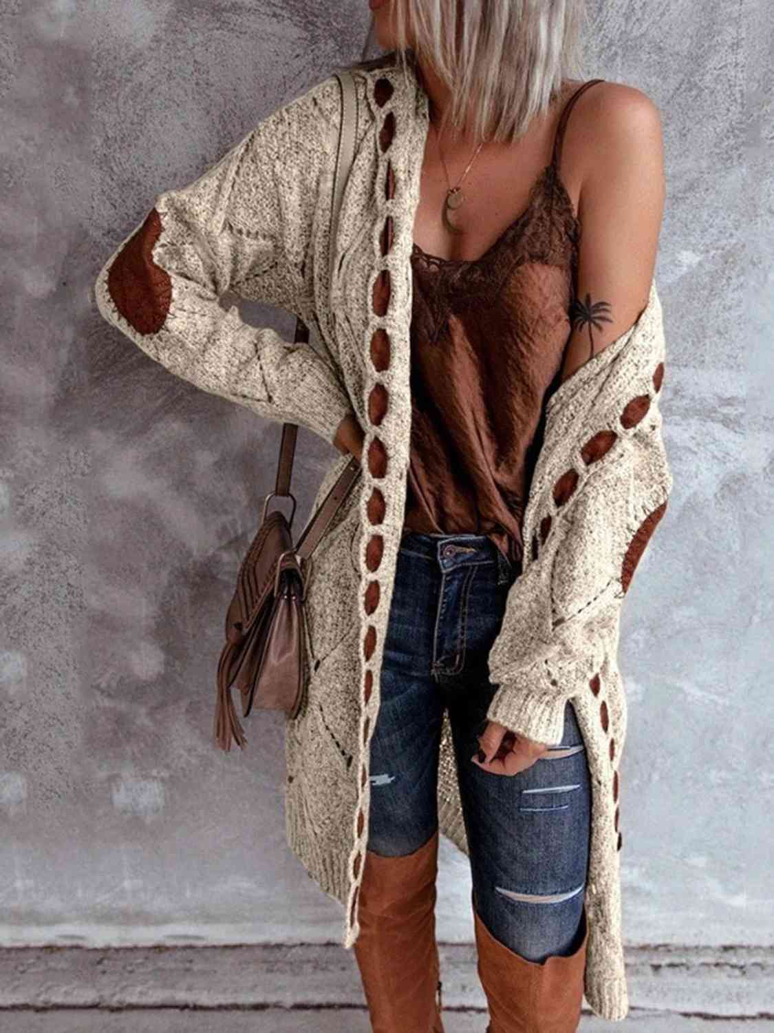 Openwork Long Sleeve Open Front Hooded Cardigan - Guy Christopher