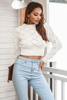 Openwork Plaid Round Neck Cropped Sweater - Guy Christopher