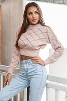 Openwork Plaid Round Neck Cropped Sweater - Guy Christopher