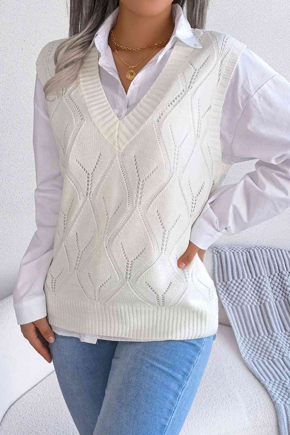 Openwork Ribbed Trim Sweater Vest - Guy Christopher