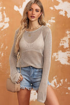 Openwork Round Neck Long Sleeve Knit Top - Guy Christopher