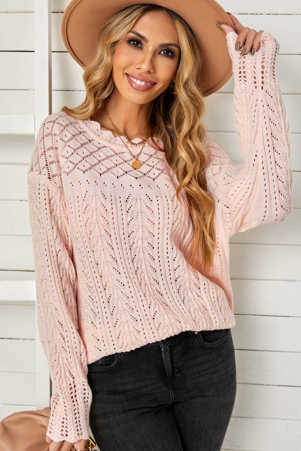 Openwork Scalloped Trim Knit Top - Guy Christopher