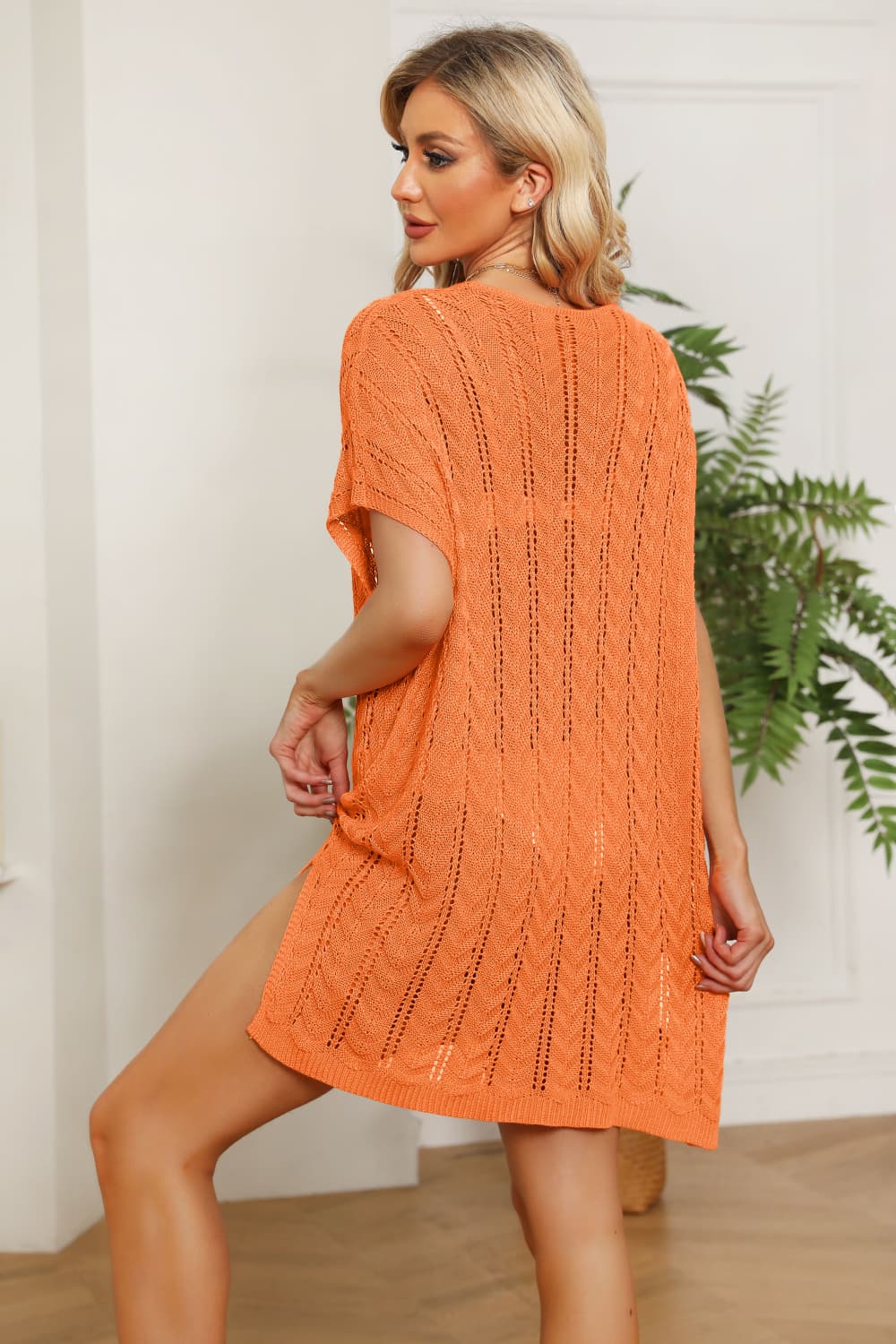 Openwork Side Slit Knit Dress - Guy Christopher