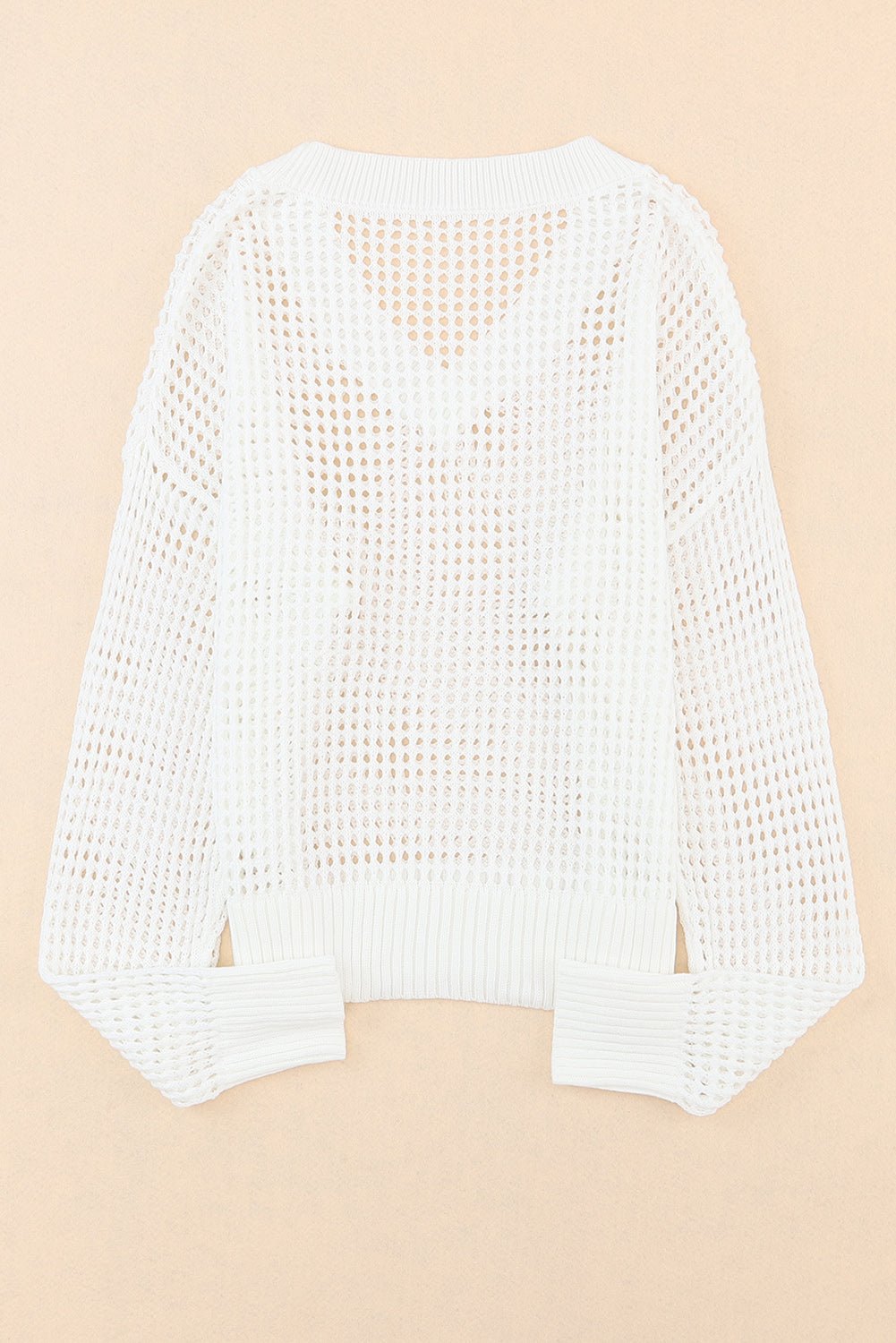 Openwork V-Neck Dropped Shoulder Knit Top - Guy Christopher