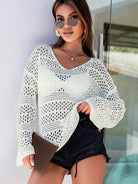 Openwork V-Neck Long Sleeve Knit Top - Guy Christopher