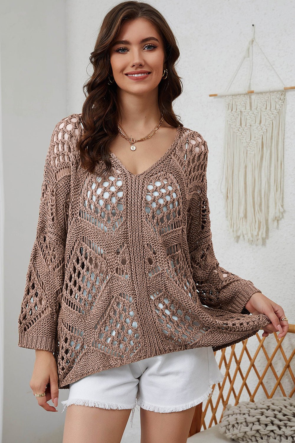 Openwork V-Neck Sweater - Guy Christopher