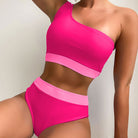 PASUXI 2023 Latest Design One Shoulder Two Piece Swimsuit Bikini High Waist Solid Color Beach Swimwear - Guy Christopher