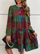 Patchwork Round Neck Long Sleeve Dress - Guy Christopher