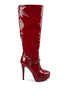 Patent Stiletto Heeled Mid Calf Boots - Guy Christopher