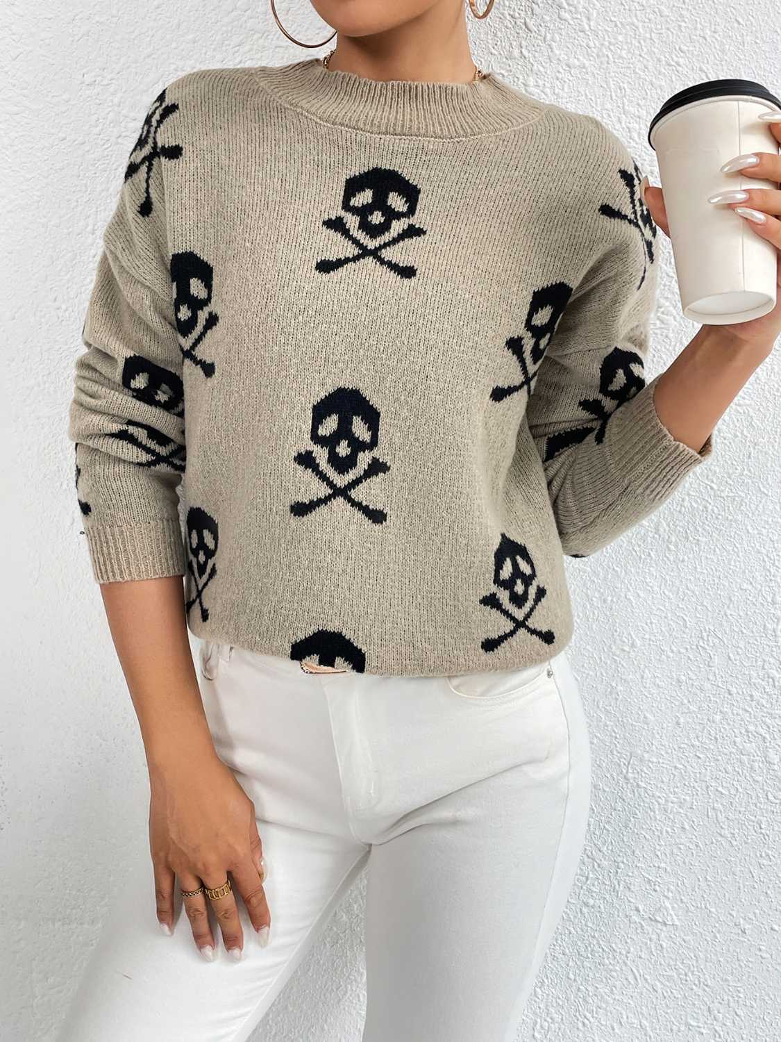 Patterned Drop Shoulder Sweater - Guy Christopher