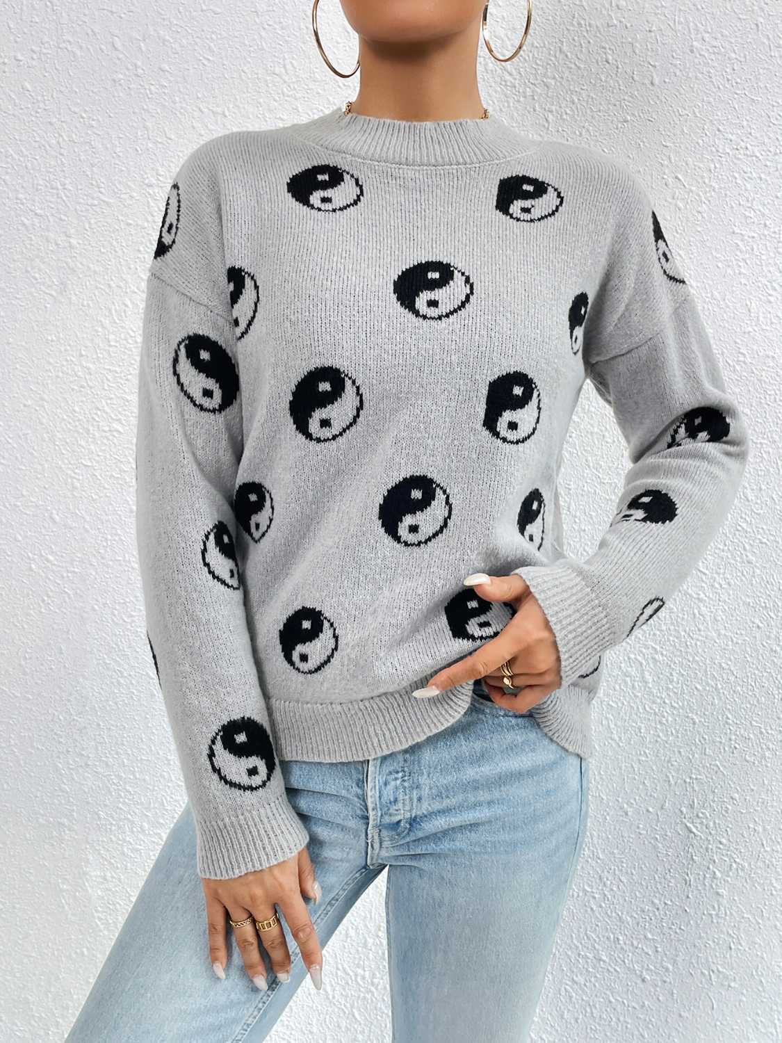 Patterned Drop Shoulder Sweater - Guy Christopher