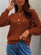 Pearl Detail Round Neck Sweater - Guy Christopher