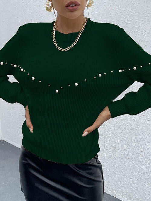 Pearl Detail Round Neck Sweater - Guy Christopher