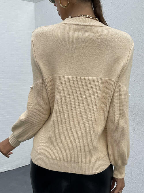 Pearl Detail Round Neck Sweater - Guy Christopher