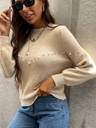 Pearl Detail Round Neck Sweater - Guy Christopher