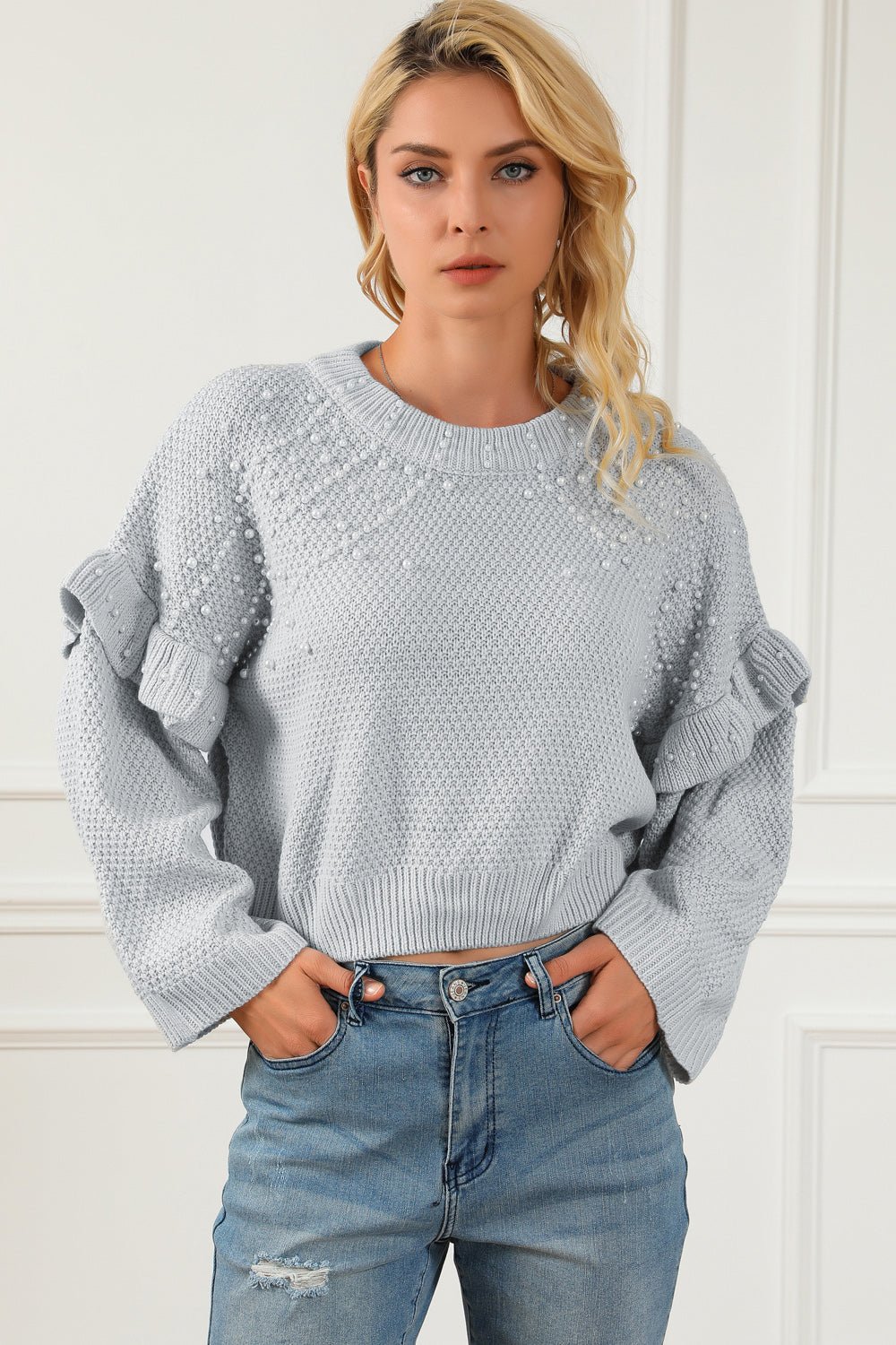 Pearl Trim Ruffled Sweater - Guy Christopher