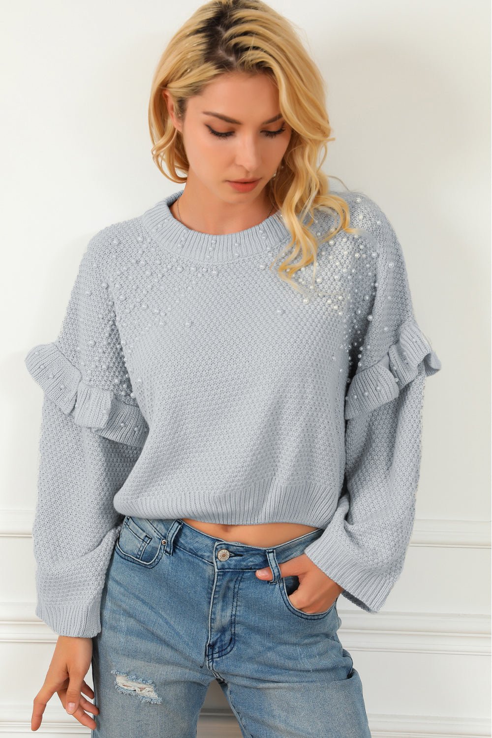 Pearl Trim Ruffled Sweater - Guy Christopher