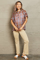 Petal Dew For You Short Sleeve Plaid Top - Guy Christopher