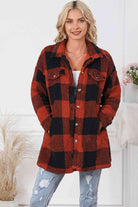 Plaid Button Down Coat with Pockets - Guy Christopher