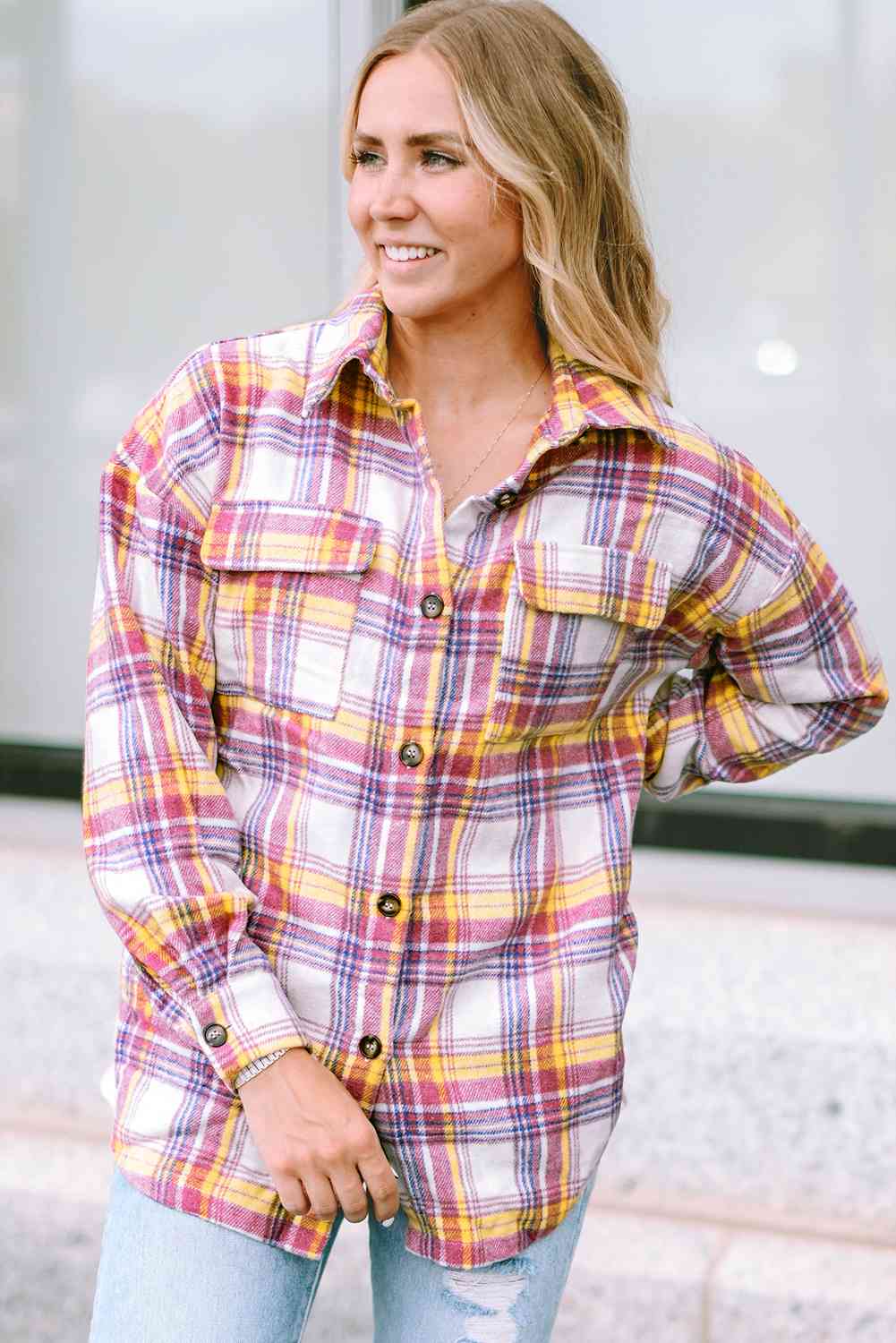 Plaid Button Down Collared Jacket - Guy Christopher