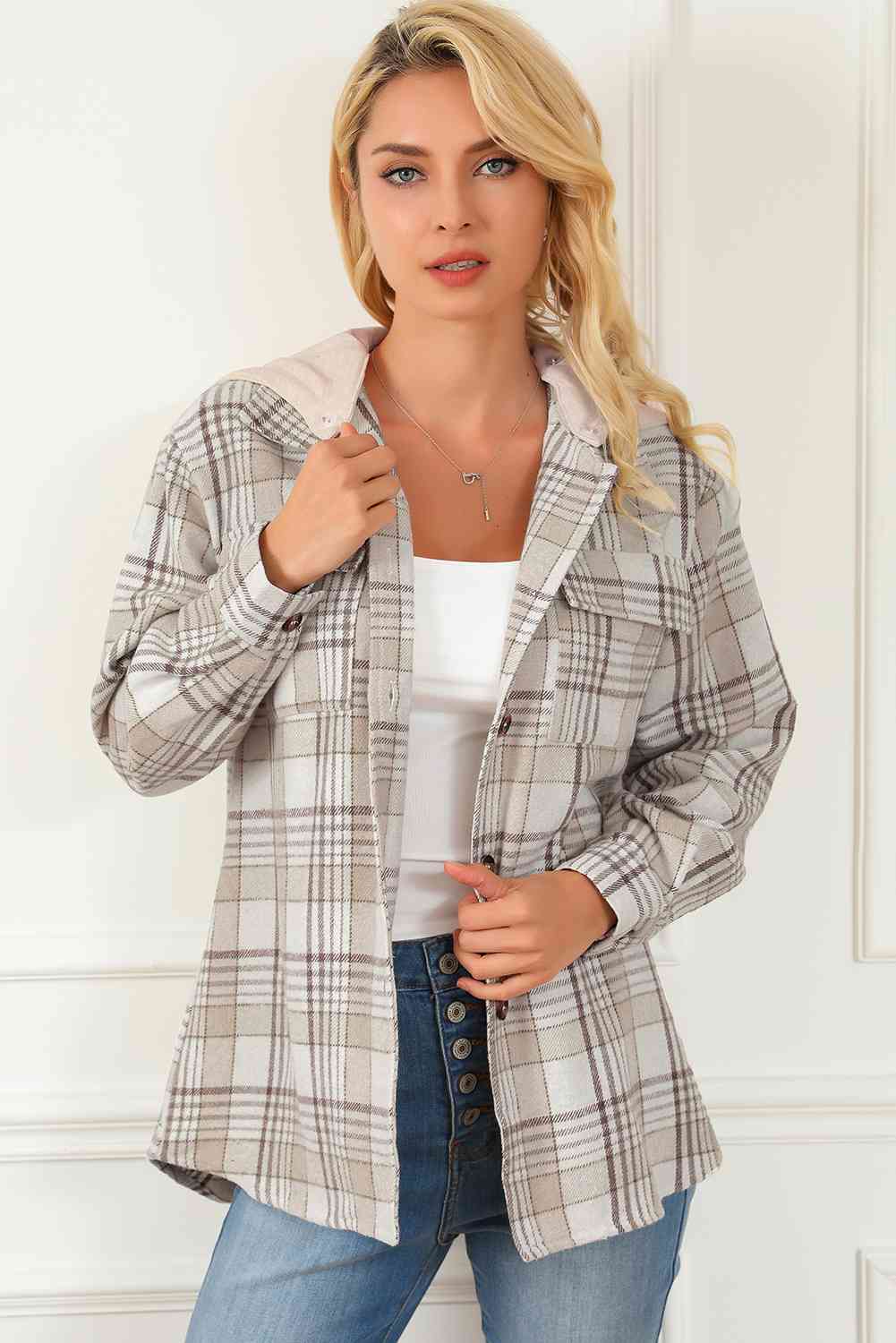 Plaid Button Down Hooded Jacket - Guy Christopher