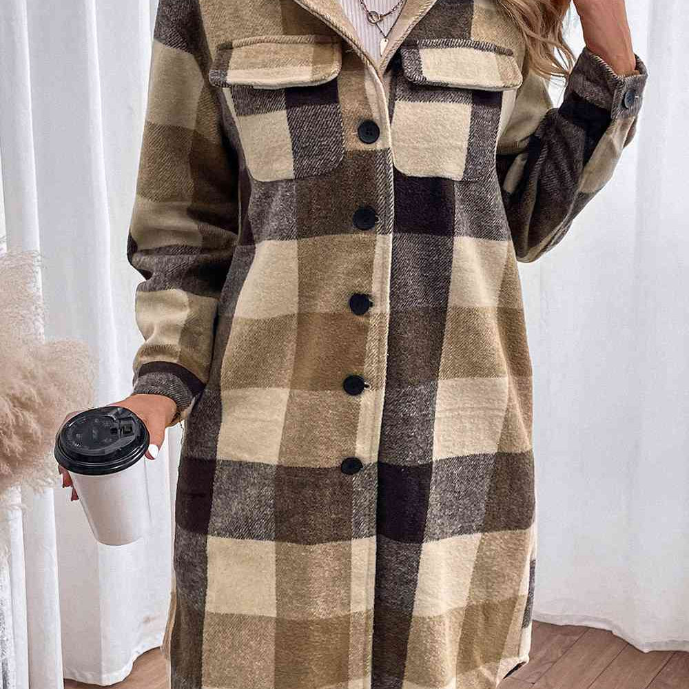 Plaid Button Down Longline Coat - Guy Christopher