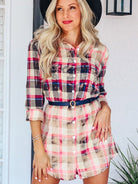 Plaid Button-Down Mini Dress - Guy Christopher