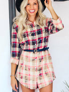 Plaid Button-Down Mini Dress - Guy Christopher