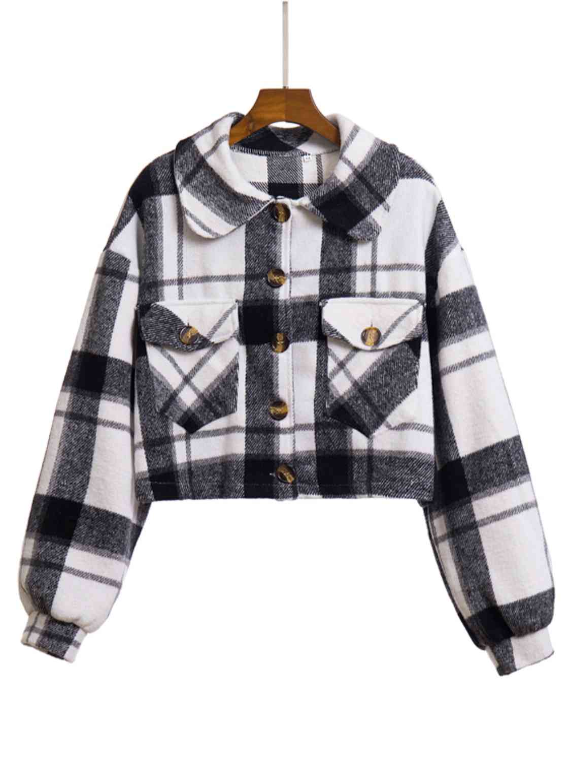 Plaid Button Front Jacket with Pockets - Guy Christopher