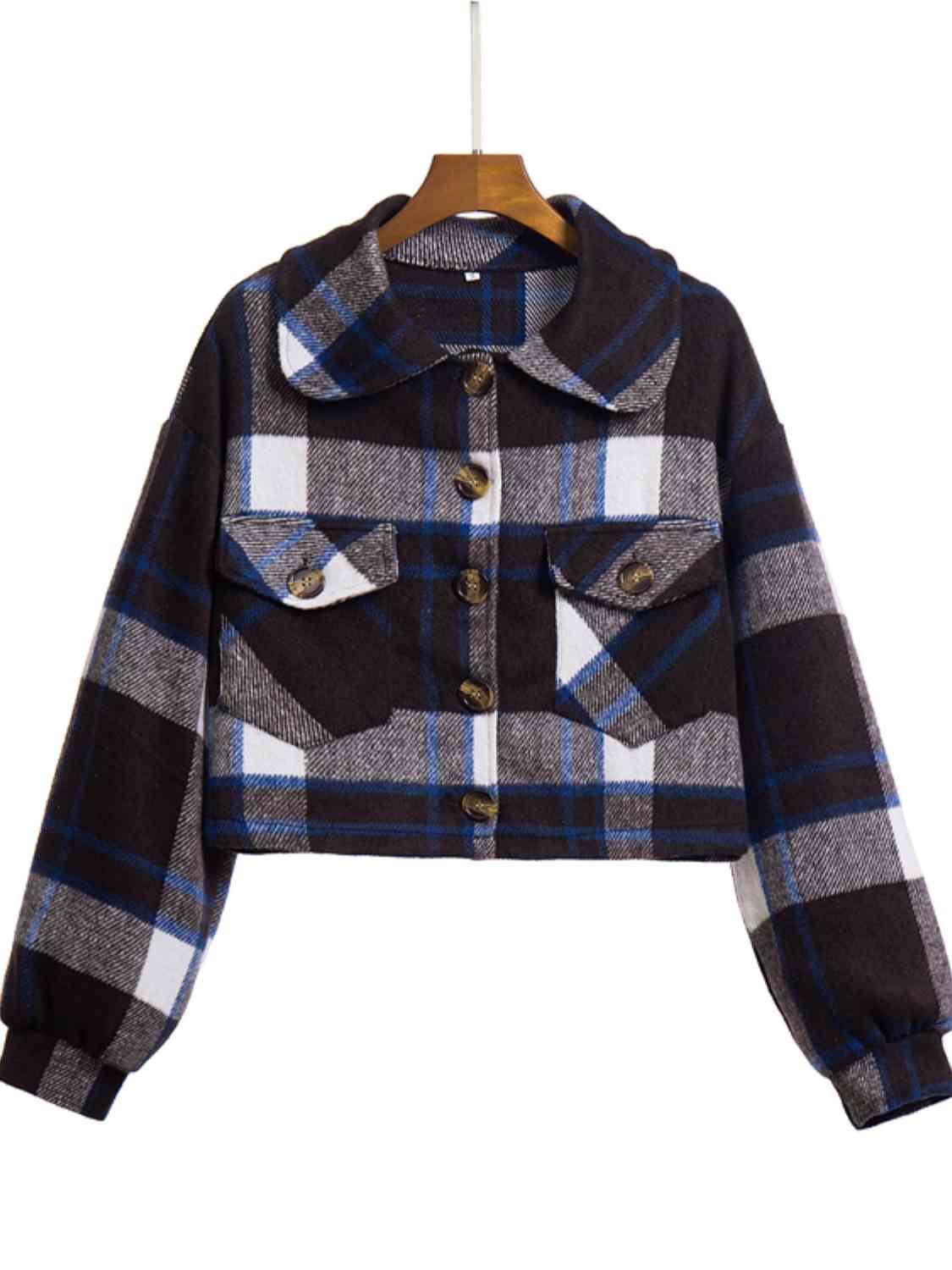 Plaid Button Front Jacket with Pockets - Guy Christopher