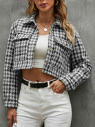 Plaid Button Up Collared Neck Long Sleeve Jacket - Guy Christopher