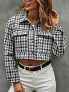 Plaid Button Up Collared Neck Long Sleeve Jacket - Guy Christopher