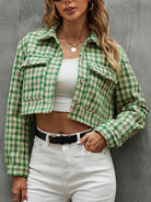 Plaid Button Up Collared Neck Long Sleeve Jacket - Guy Christopher