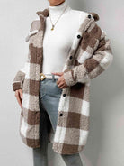 Plaid Collared Neck Button Down Coat - Guy Christopher