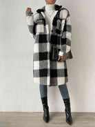 Plaid Collared Neck Button Down Coat - Guy Christopher