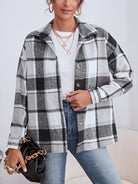 Plaid Collared Neck Button Down Jacket - Guy Christopher