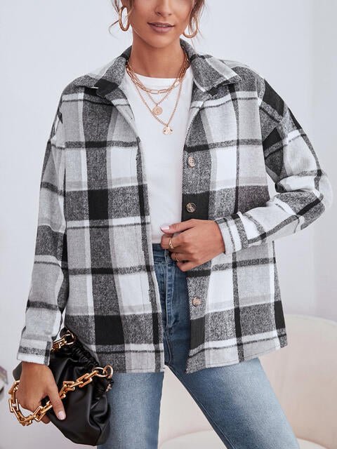 Plaid Collared Neck Button Down Jacket - Guy Christopher