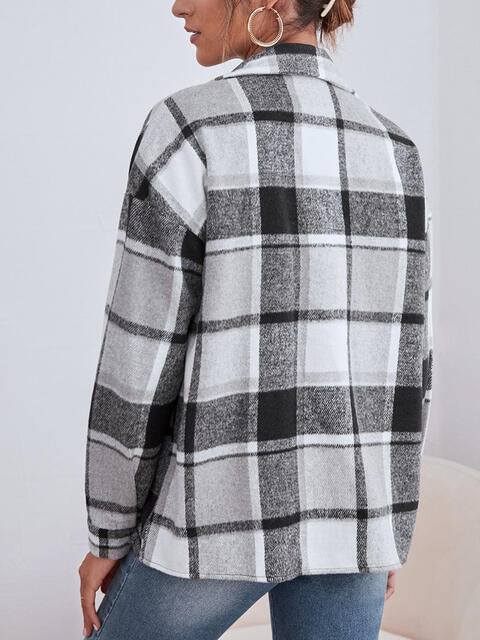 Plaid Collared Neck Button Down Jacket - Guy Christopher