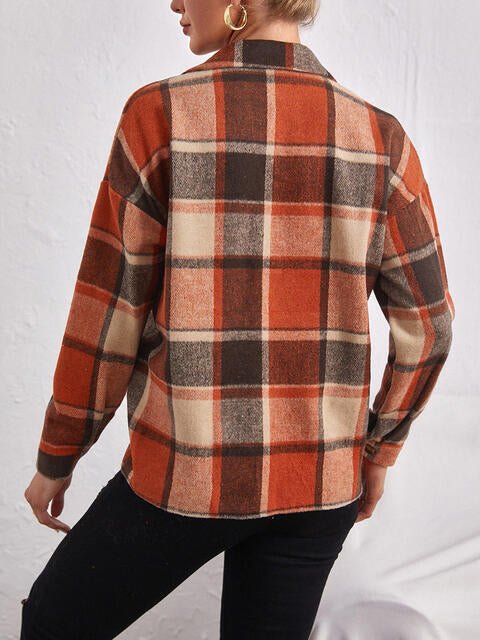 Plaid Collared Neck Button Down Jacket - Guy Christopher