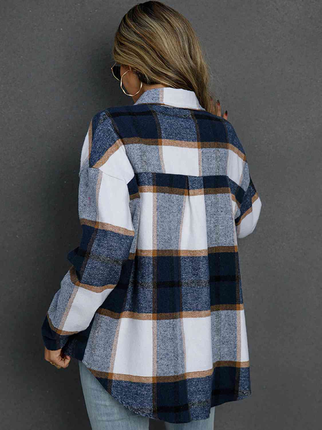 Plaid Collared Neck Button Down Jacket - Guy Christopher