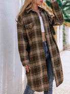 Plaid Collared Neck Button Down Longline Jacket - Guy Christopher