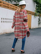 Plaid Collared Neck Button Down Longline Jacket - Guy Christopher