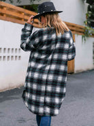 Plaid Collared Neck Button Down Longline Jacket - Guy Christopher