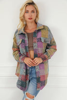 Plaid Collared Neck Button Front Jacket - Guy Christopher